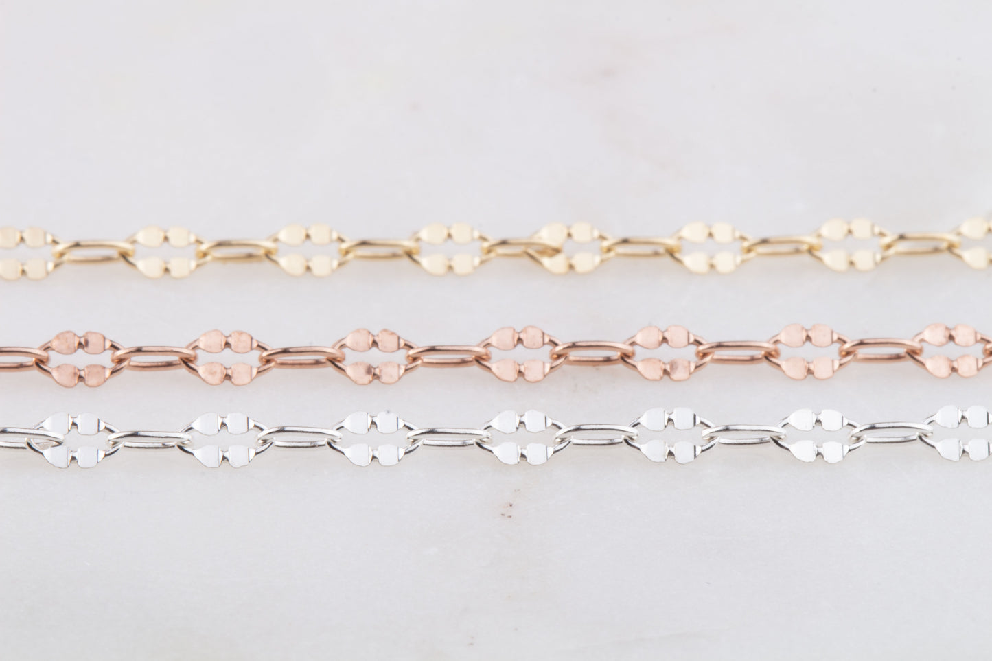 Tiny Lace Dapped Chain by Foot in Sterling Silver, Gold Filled, Rose Gold Filled, Great for Permanent Jewelry, Dainty Lace Chain