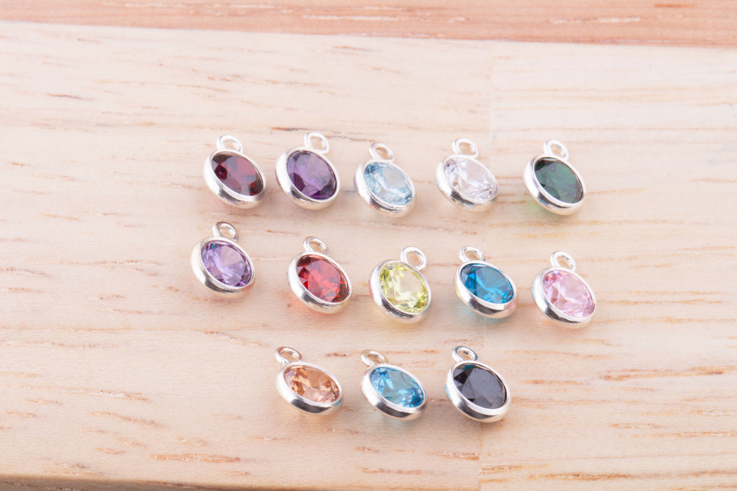 4mm - Sterling Silver Birthstone CZ Charms, AAA Top Quality Cubic Zirconia Bezel Charm, Permanent Jewelry Supply,  Bulk CZ Birthstone Charms