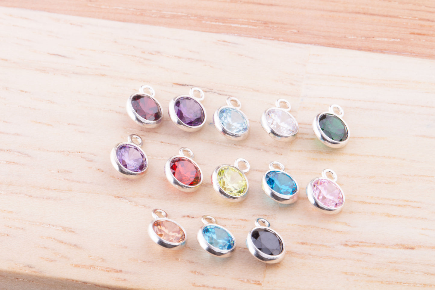 4mm - Sterling Silver Birthstone CZ Charms, AAA Top Quality Cubic Zirconia Bezel Charm, Permanent Jewelry Supply,  Bulk CZ Birthstone Charms