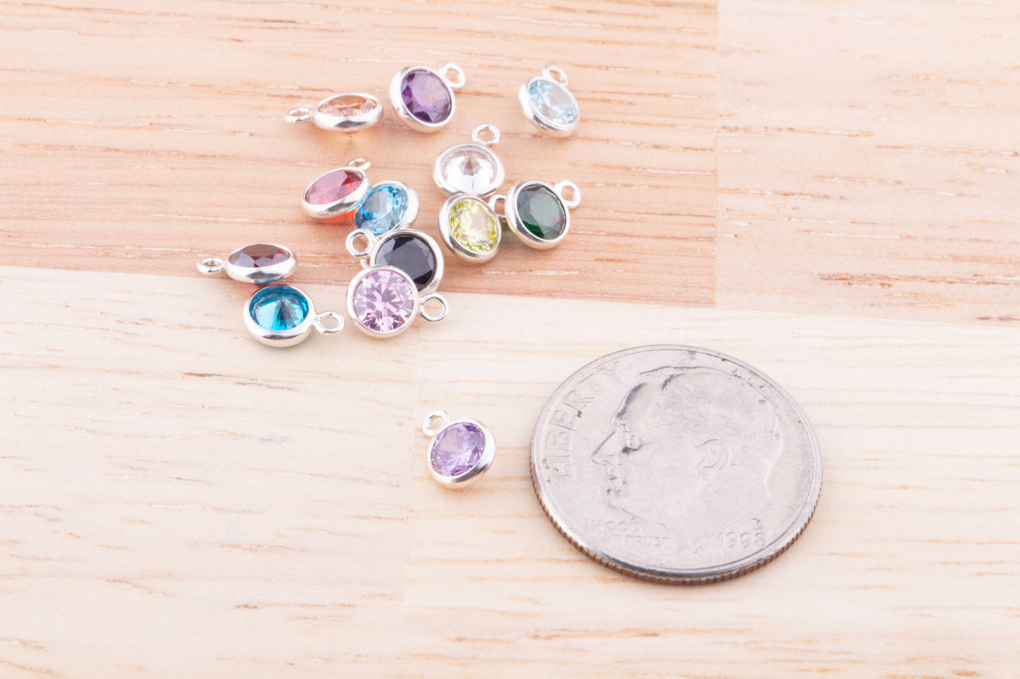 4mm - Sterling Silver Birthstone CZ Charms, AAA Top Quality Cubic Zirconia Bezel Charm, Permanent Jewelry Supply,  Bulk CZ Birthstone Charms