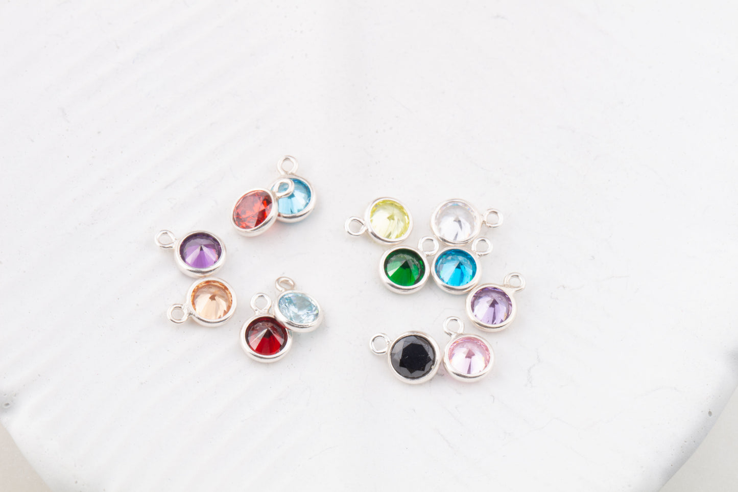 4mm - Sterling Silver Birthstone CZ Charms, AAA Top Quality Cubic Zirconia Bezel Charm, Permanent Jewelry Supply,  Bulk CZ Birthstone Charms