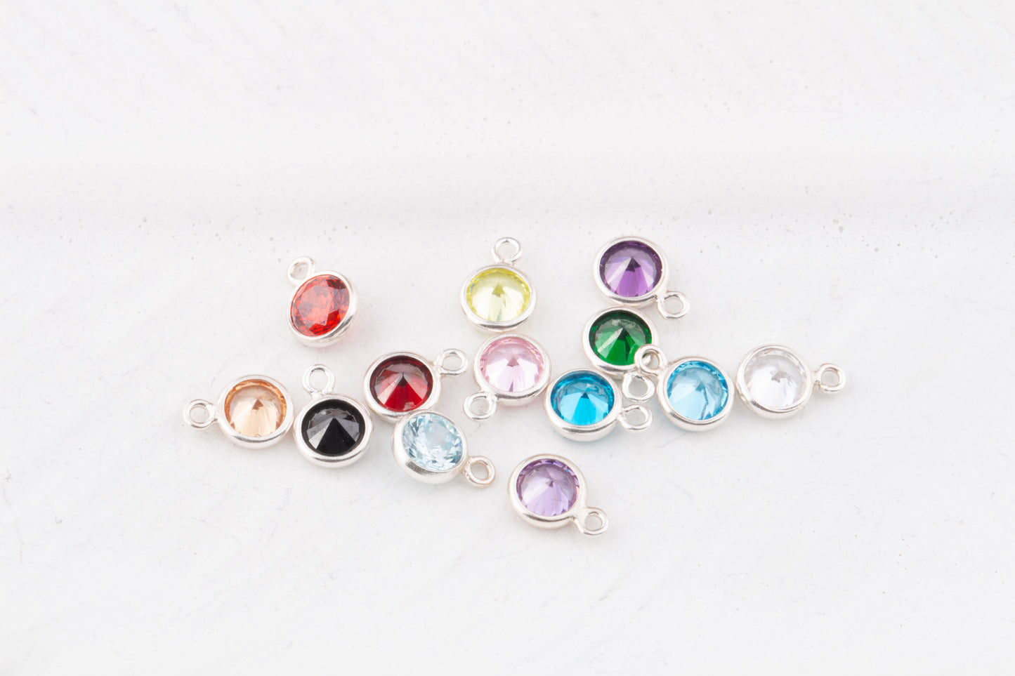 4mm - Sterling Silver Birthstone CZ Charms, AAA Top Quality Cubic Zirconia Bezel Charm, Permanent Jewelry Supply,  Bulk CZ Birthstone Charms