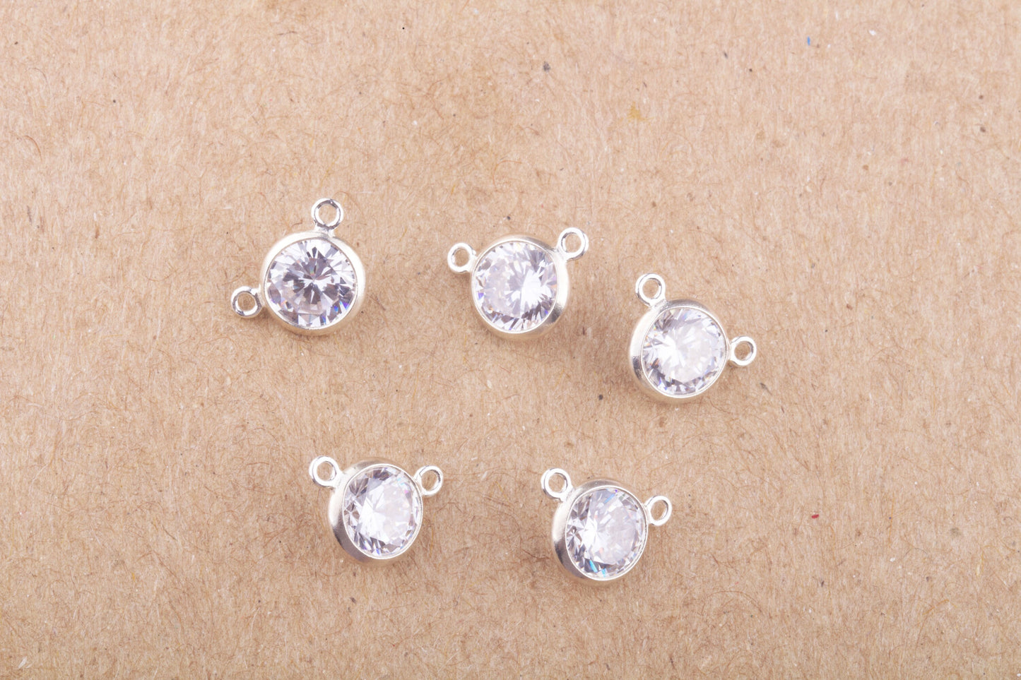Set of 5 - 6mm AAA Cubic Zirconia Connector in 14K Gold Filled, Sterling Silver, Great for Bracelets, Earring Dangles, Necklaces, CZ Finding
