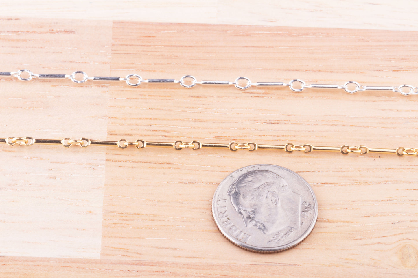 Tiny Straight Bar and Link Unfinished Chain by Foot in Sterling Silver, Gold Filled, Great for Permanent Jewelry, Add Connector Charms