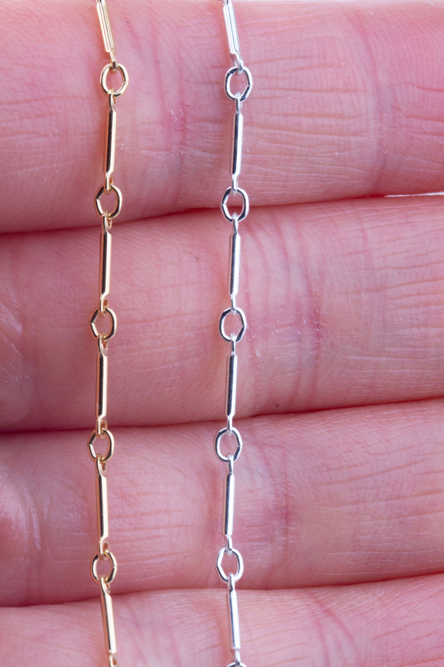 Tiny Straight Bar and Link Unfinished Chain by Foot in Sterling Silver, Gold Filled, Great for Permanent Jewelry, Add Connector Charms