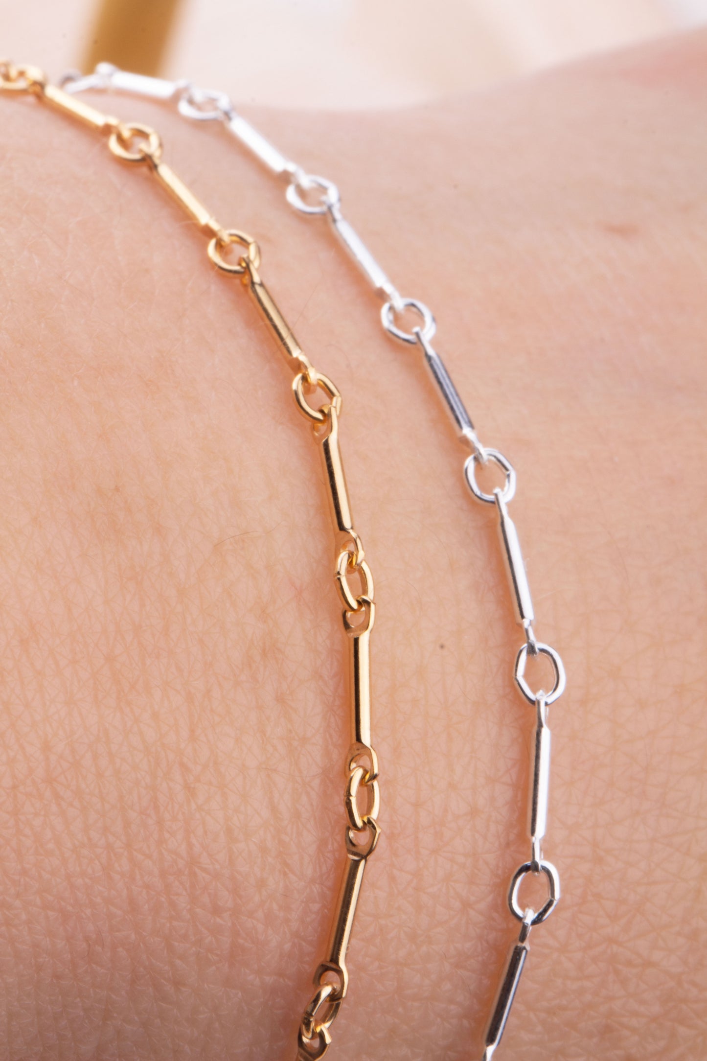 Tiny Straight Bar and Link Unfinished Chain by Foot in Sterling Silver, Gold Filled, Great for Permanent Jewelry, Add Connector Charms