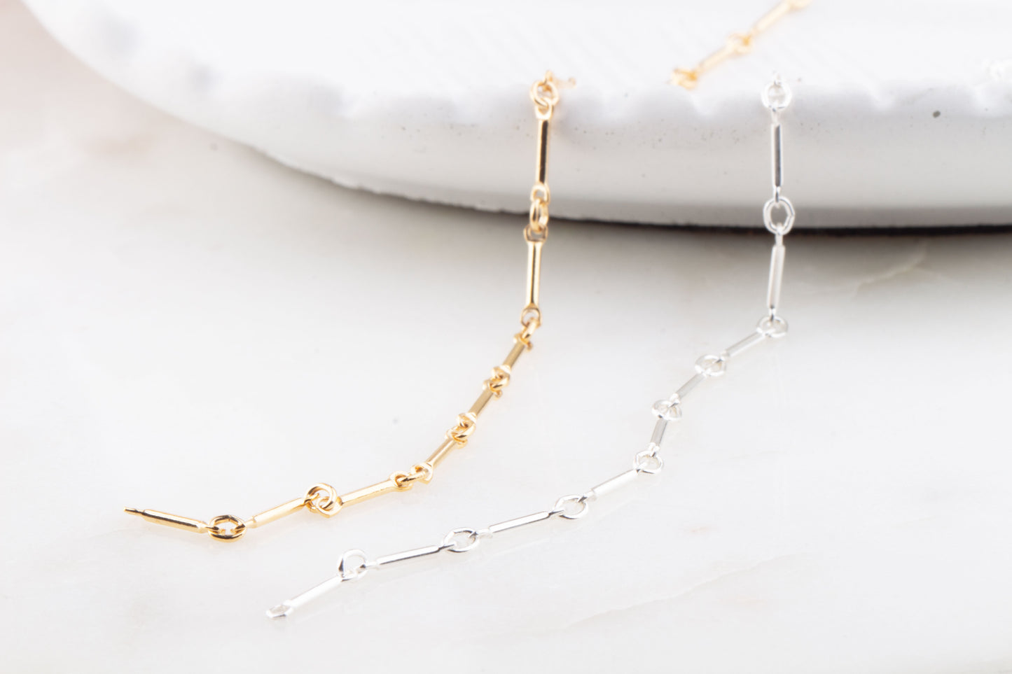 Tiny Straight Bar and Link Unfinished Chain by Foot in Sterling Silver, Gold Filled, Great for Permanent Jewelry, Add Connector Charms