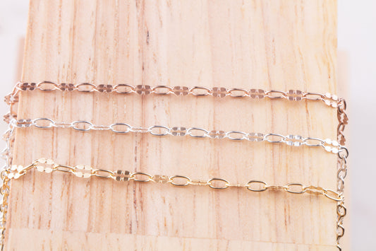 Tiny Lace Dapped Chain by Foot in Sterling Silver, Gold Filled, Rose Gold Filled, Great for Permanent Jewelry, Dainty Lace Chain