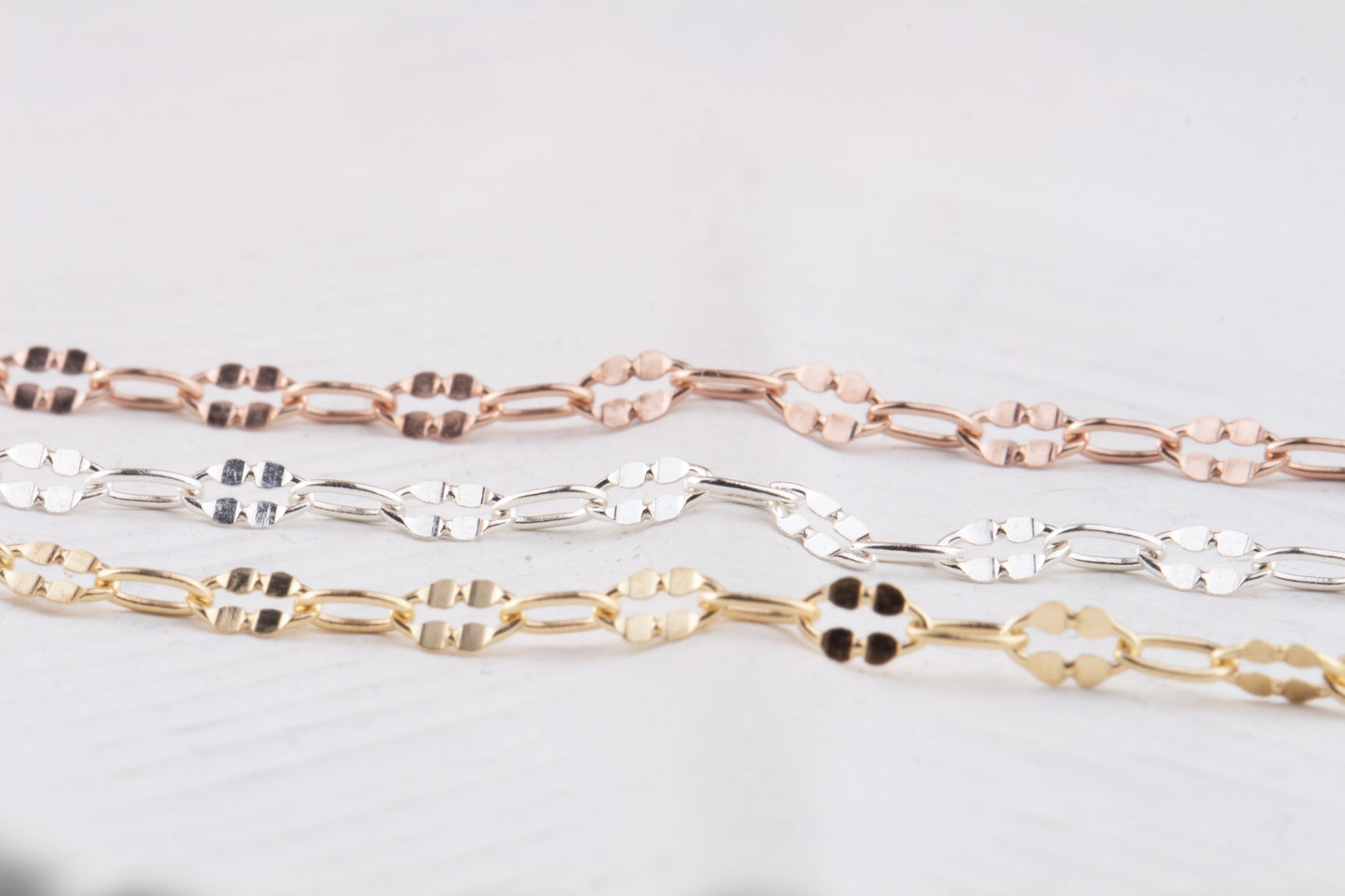 Tiny Lace Dapped Chain by Foot in Sterling Silver, Gold Filled, Rose Gold Filled, Great for Permanent Jewelry, Dainty Lace Chain