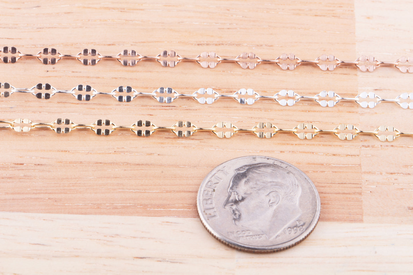 Tiny Lace Dapped Chain by Foot in Sterling Silver, Gold Filled, Rose Gold Filled, Great for Permanent Jewelry, Dainty Lace Chain