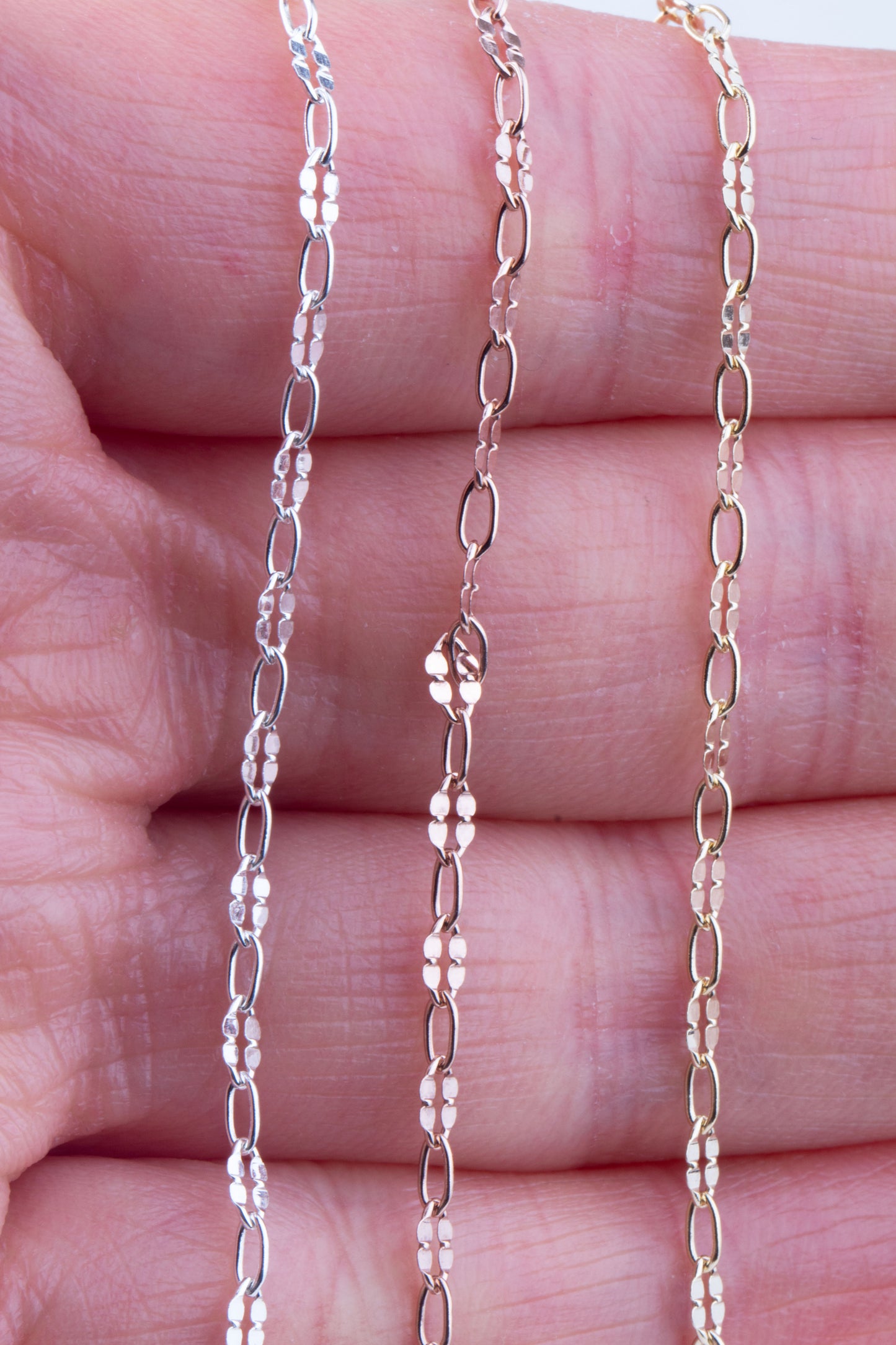 Tiny Lace Dapped Chain by Foot in Sterling Silver, Gold Filled, Rose Gold Filled, Great for Permanent Jewelry, Dainty Lace Chain