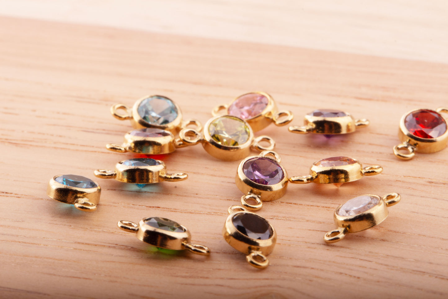 4mm - 14K Gold Filled Birthstone Connector, Top Quality Cubic Zirconia Bezel Charm, Permanent Jewelry Supply,  Bulk CZ Birthstone Connectors