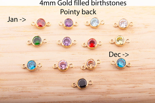 4mm - 14K Gold Filled Birthstone Connector, Top Quality Cubic Zirconia Bezel Charm, Permanent Jewelry Supply,  Bulk CZ Birthstone Connectors