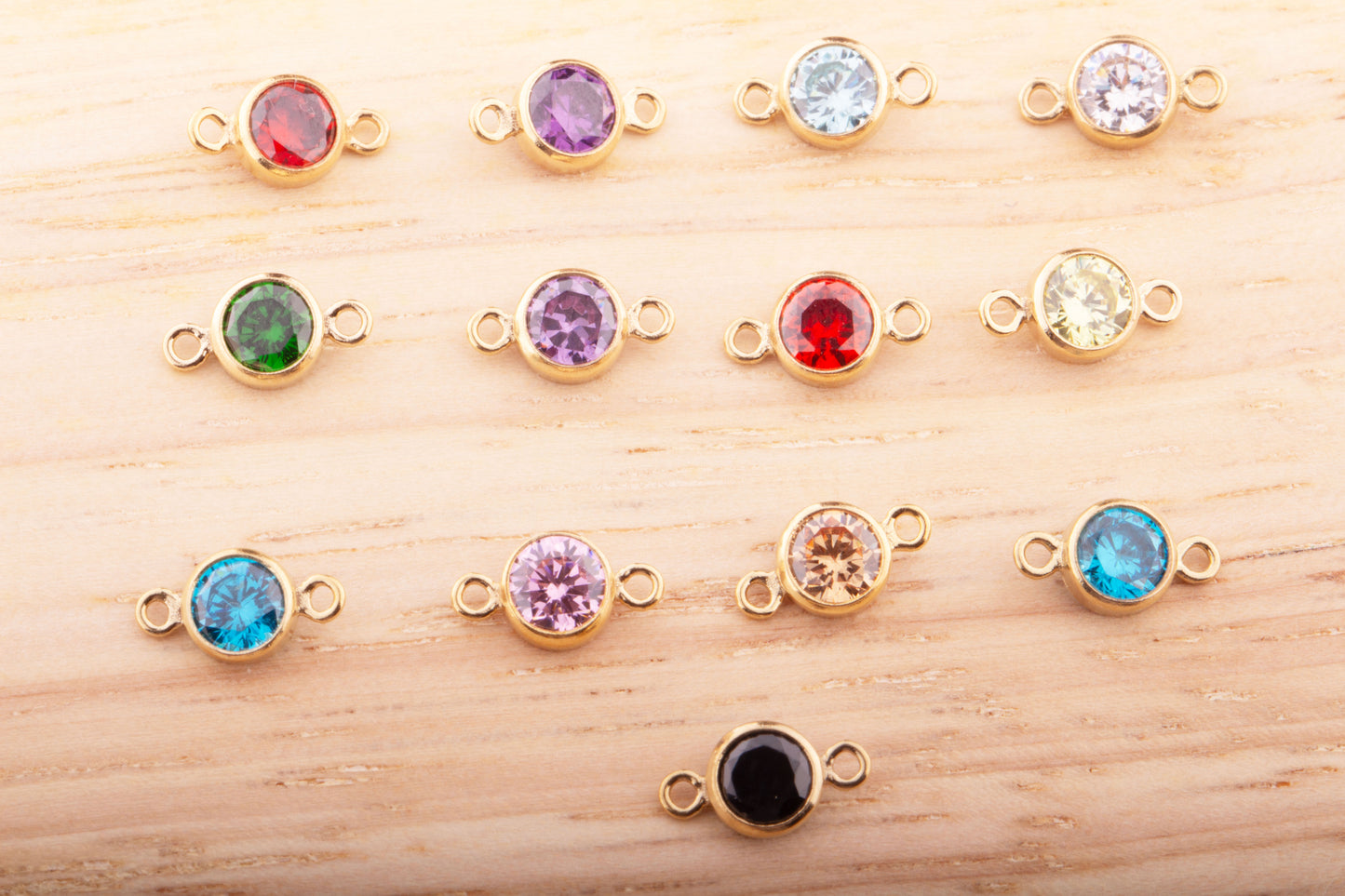 4mm - 14K Gold Filled Birthstone Connector, Top Quality Cubic Zirconia Bezel Charm, Permanent Jewelry Supply,  Bulk CZ Birthstone Connectors
