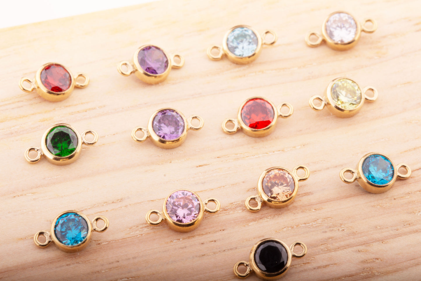 4mm - 14K Gold Filled Birthstone Connector, Top Quality Cubic Zirconia Bezel Charm, Permanent Jewelry Supply,  Bulk CZ Birthstone Connectors