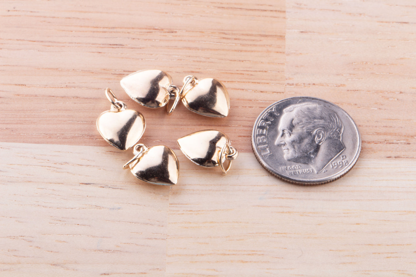 Gold Filled Small Puffy Heart Dangle Charm, Gold Puffed Heart Charm, Heart Dangle Charm, Double Side Heart Dangle Charm, Puffy Heart Charm