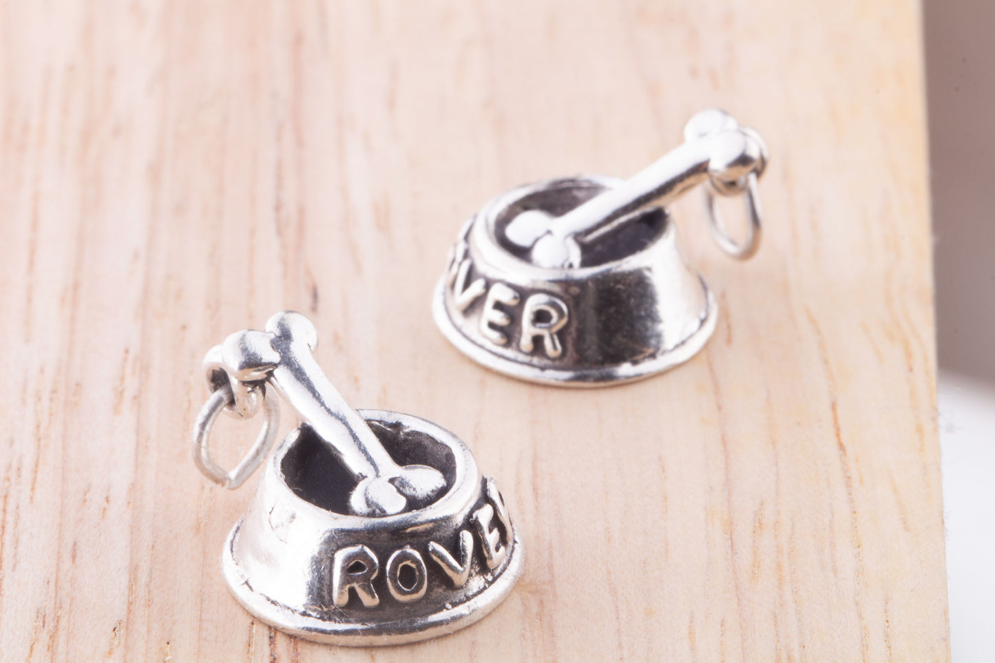 Sterling Silver Rover Bowl with Dog Bone Charm, Animal Lover Gift, For Charm Bracelet
