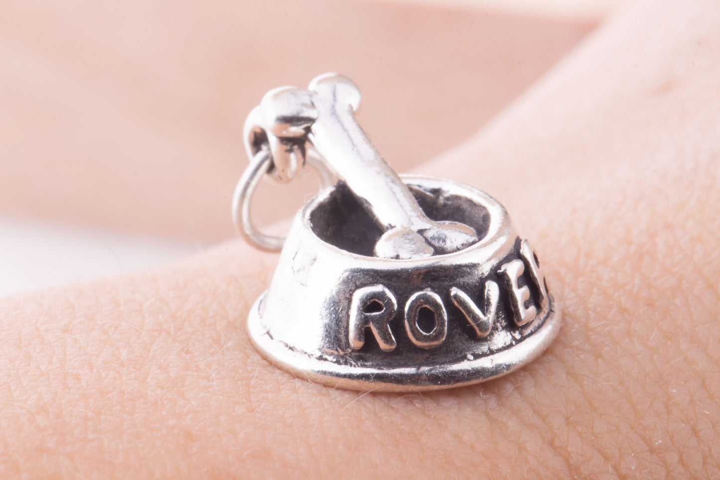 Sterling Silver Rover Bowl with Dog Bone Charm, Animal Lover Gift, For Charm Bracelet