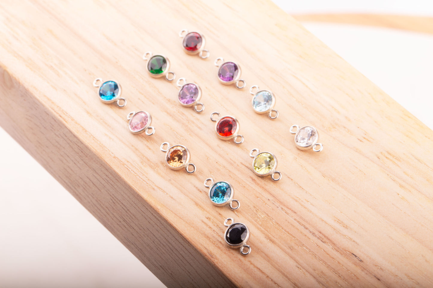 4mm - Sterling Silver Birthstone Connectors, AAA Top Quality Cubic Zirconia Bezel Charm, Permanent Jewelry Supply, CZ Birthstone Connectors