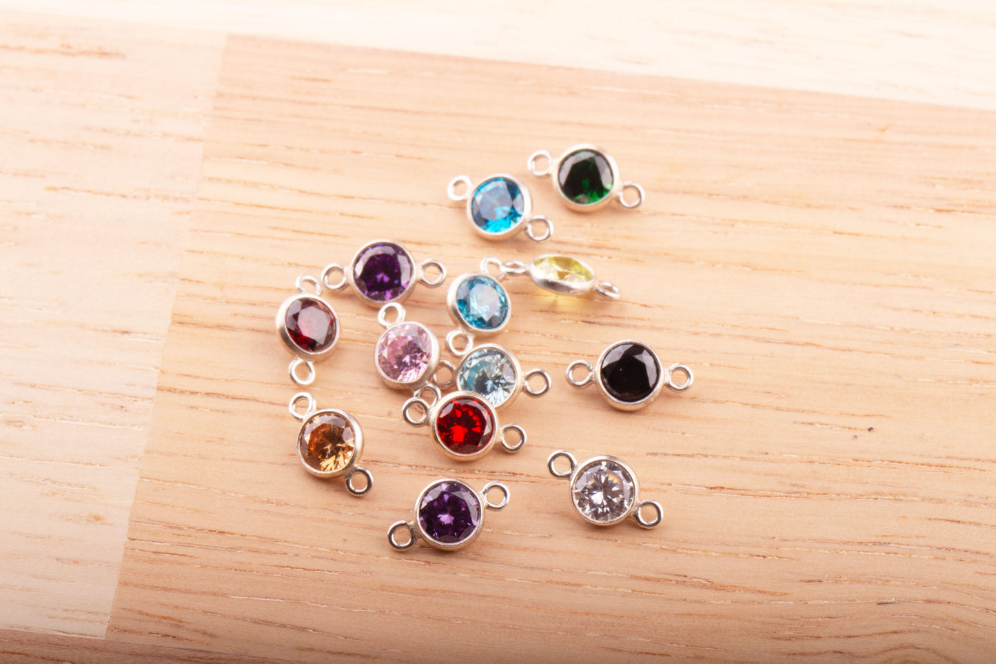 4mm - Sterling Silver Birthstone Connectors, AAA Top Quality Cubic Zirconia Bezel Charm, Permanent Jewelry Supply, CZ Birthstone Connectors