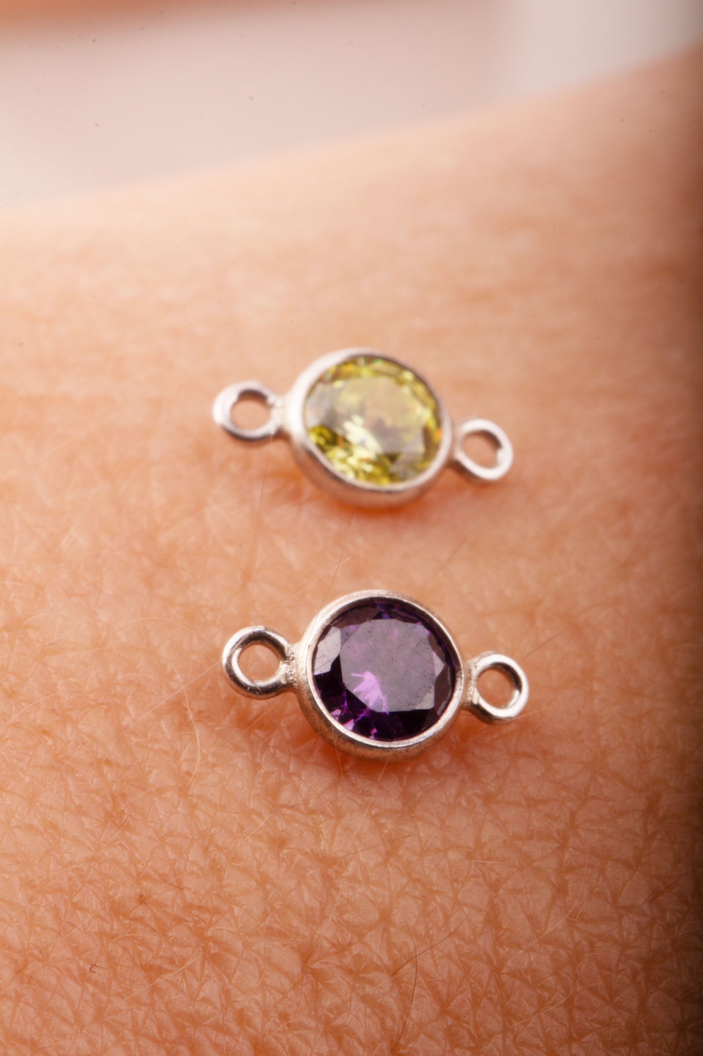 4mm - Sterling Silver Birthstone Connectors, AAA Top Quality Cubic Zirconia Bezel Charm, Permanent Jewelry Supply, CZ Birthstone Connectors