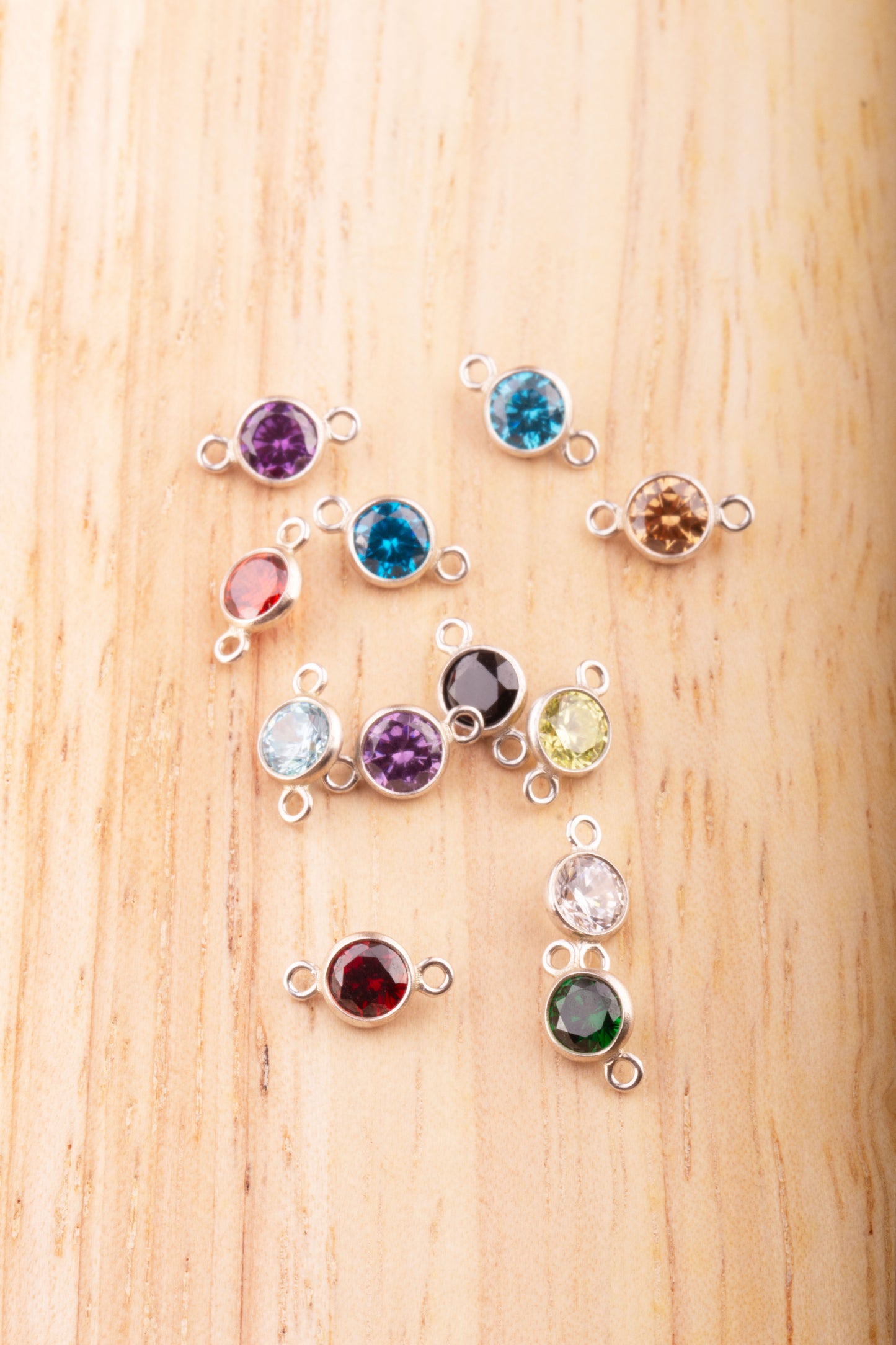 4mm - Sterling Silver Birthstone Connectors, AAA Top Quality Cubic Zirconia Bezel Charm, Permanent Jewelry Supply, CZ Birthstone Connectors