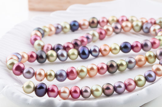 5mm-6mm Vibrant Multicolor Freshwater Pearl Strand, Natural Pearls, Loose Pearls, Semi Precious Gemstones, Center Drilled Pearl, 16 inch
