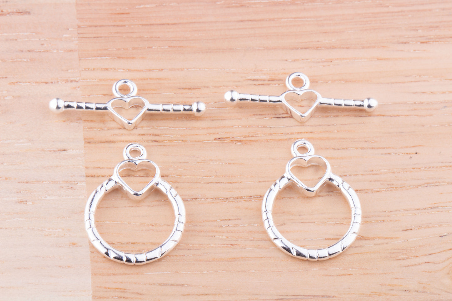 SET OF 2 - Heart Sterling Silver Toggle Set, Valentine's Day Bracelets, Make Your Own Bracelet and Necklace, Heart Toggle, Toggle Findings
