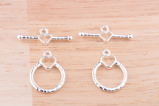 SET OF 2 - Heart Sterling Silver Toggle Set, Valentine's Day Bracelets, Make Your Own Bracelet and Necklace, Heart Toggle, Toggle Findings