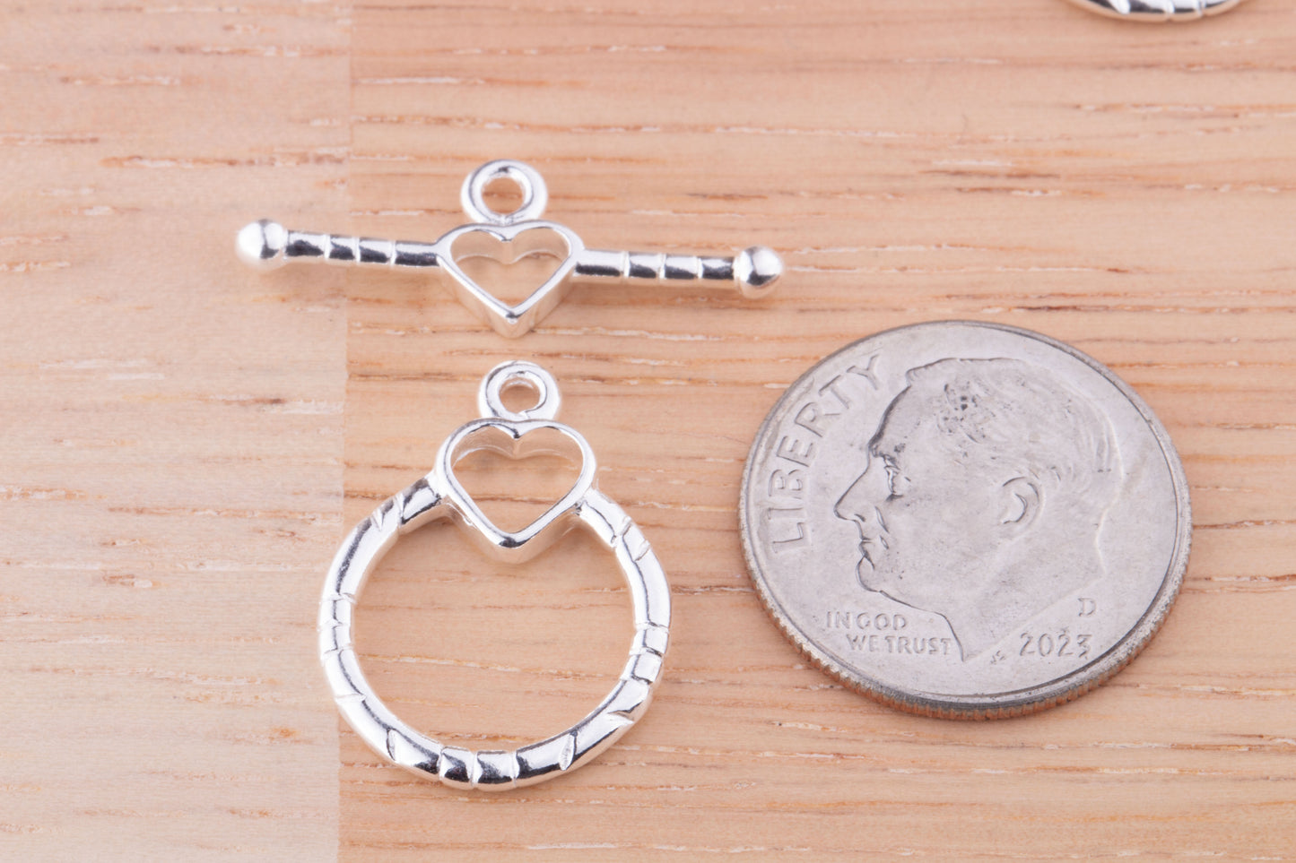 SET OF 2 - Heart Sterling Silver Toggle Set, Valentine's Day Bracelets, Make Your Own Bracelet and Necklace, Heart Toggle, Toggle Findings