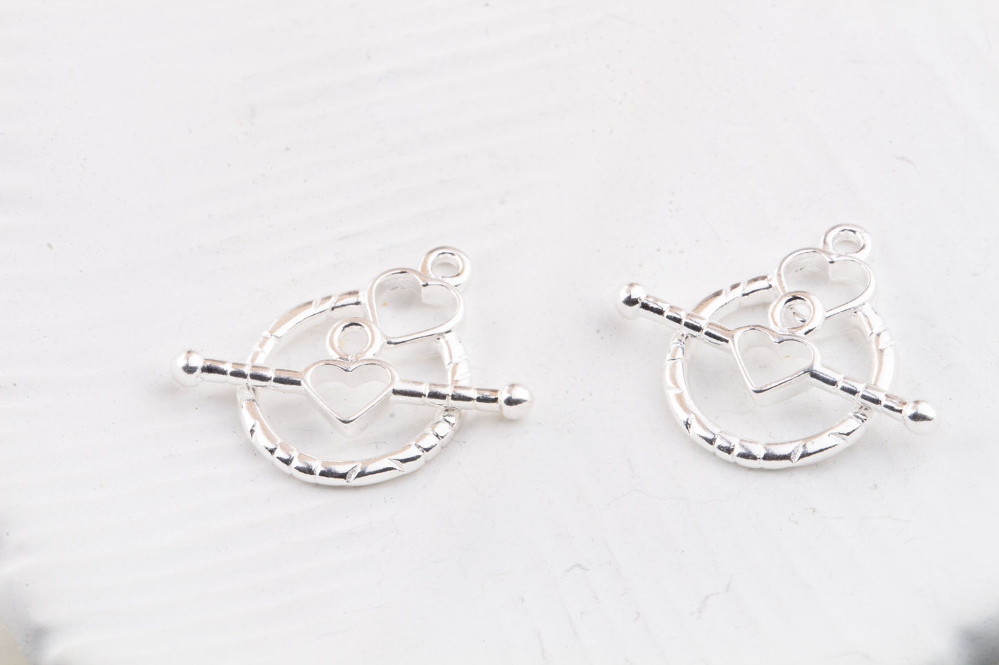 SET OF 2 - Heart Sterling Silver Toggle Set, Valentine's Day Bracelets, Make Your Own Bracelet and Necklace, Heart Toggle, Toggle Findings