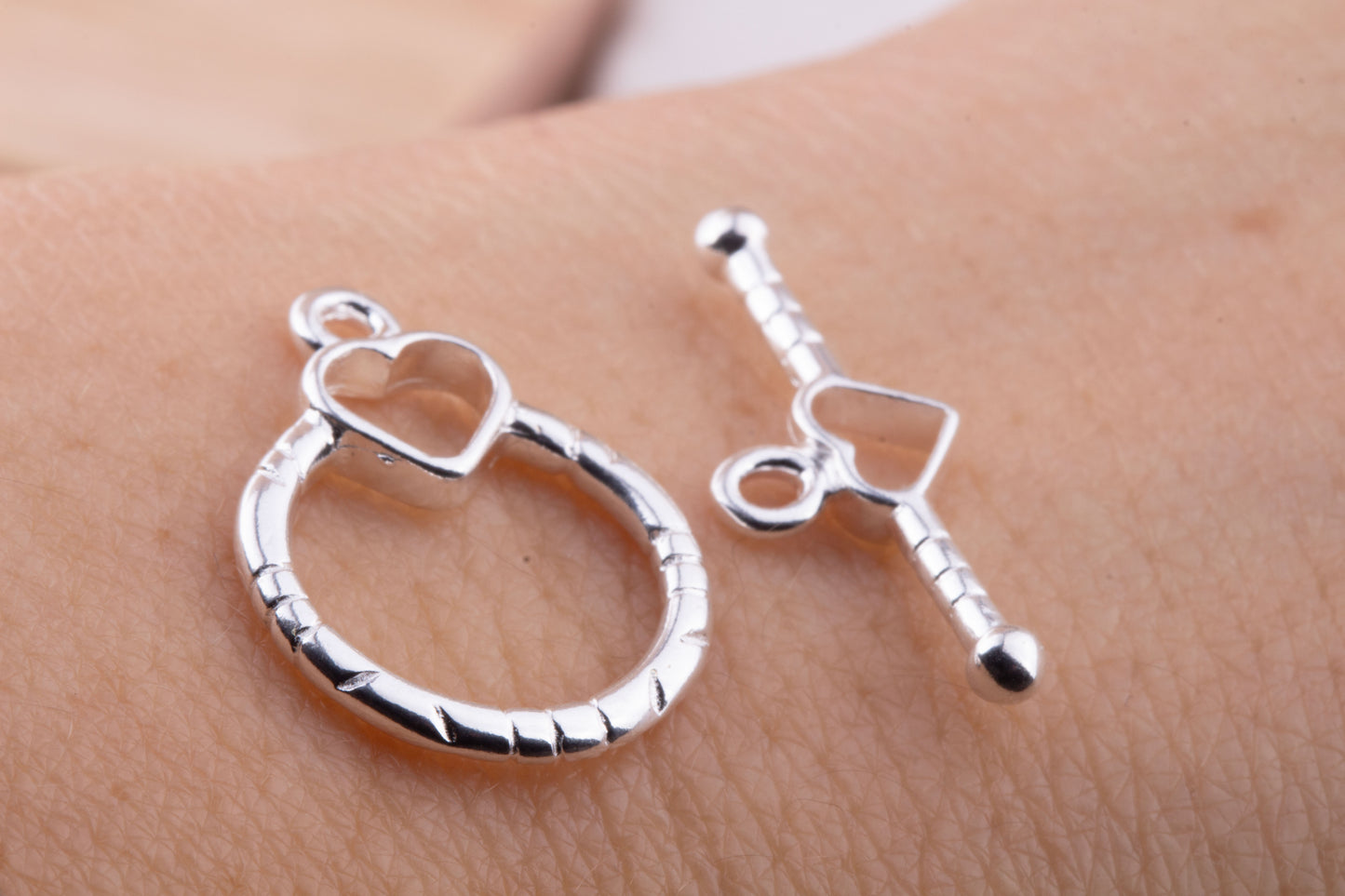 SET OF 2 - Heart Sterling Silver Toggle Set, Valentine's Day Bracelets, Make Your Own Bracelet and Necklace, Heart Toggle, Toggle Findings