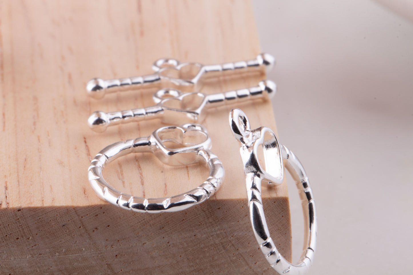 SET OF 2 - Heart Sterling Silver Toggle Set, Valentine's Day Bracelets, Make Your Own Bracelet and Necklace, Heart Toggle, Toggle Findings