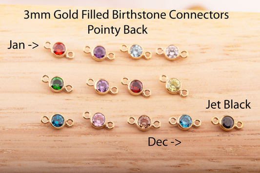 3mm - 14K Gold Filled CZ Birthstone Connectors, Top Quality Cubic Zirconia Bezel Charm, Permanent Jewelry Supply, CZ Birthstone Connectors