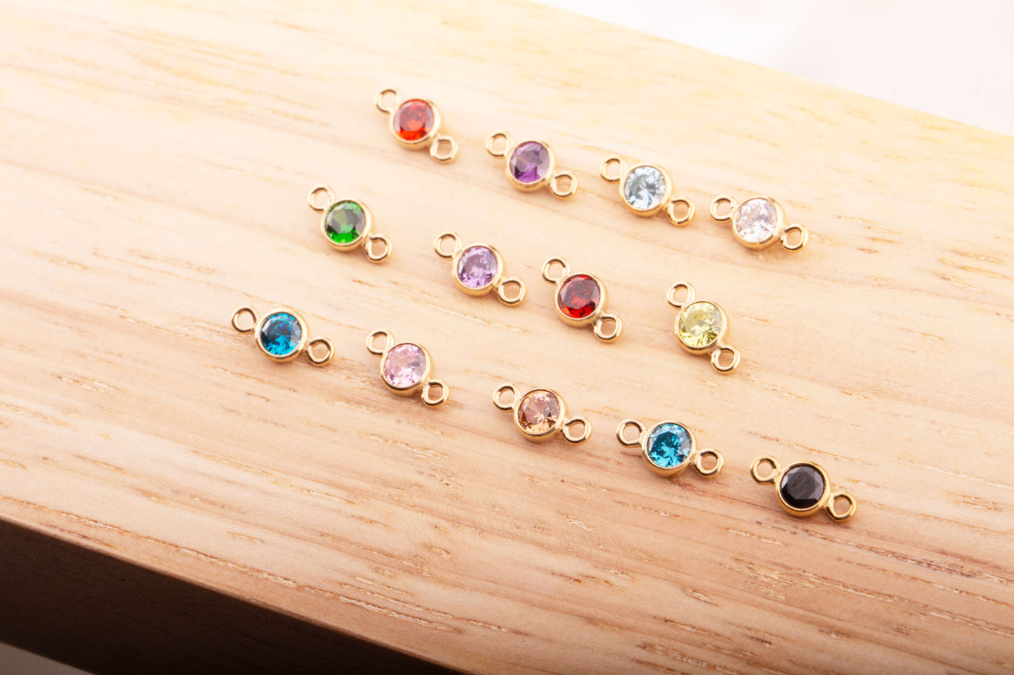 3mm - 14K Gold Filled CZ Birthstone Connectors, Top Quality Cubic Zirconia Bezel Charm, Permanent Jewelry Supply, CZ Birthstone Connectors
