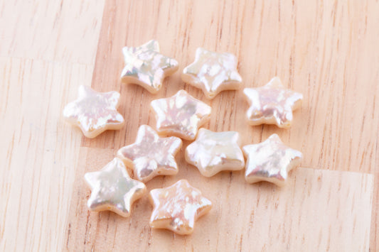 10 pieces - 10mm Champagne Star Freshwater Pearl, Freshwater Pearl Diagonal Drilled for Bracelet, Necklace, Star Diagonal Pearl, Loose Pearl