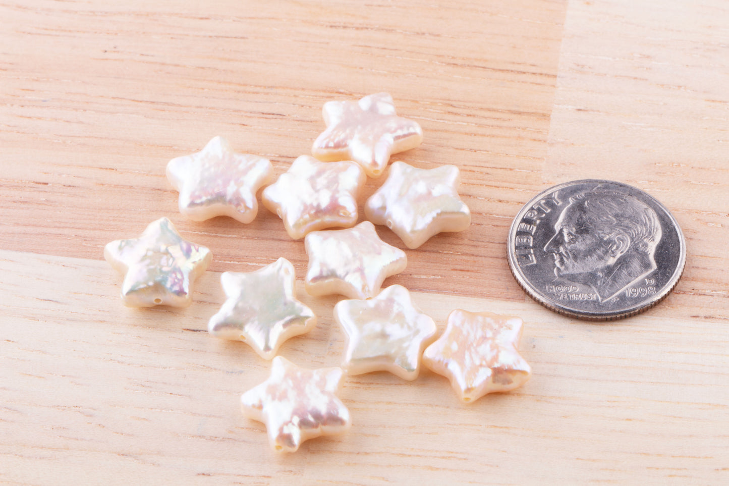 10 pieces - 10mm Champagne Star Freshwater Pearl, Freshwater Pearl Diagonal Drilled for Bracelet, Necklace, Star Diagonal Pearl, Loose Pearl