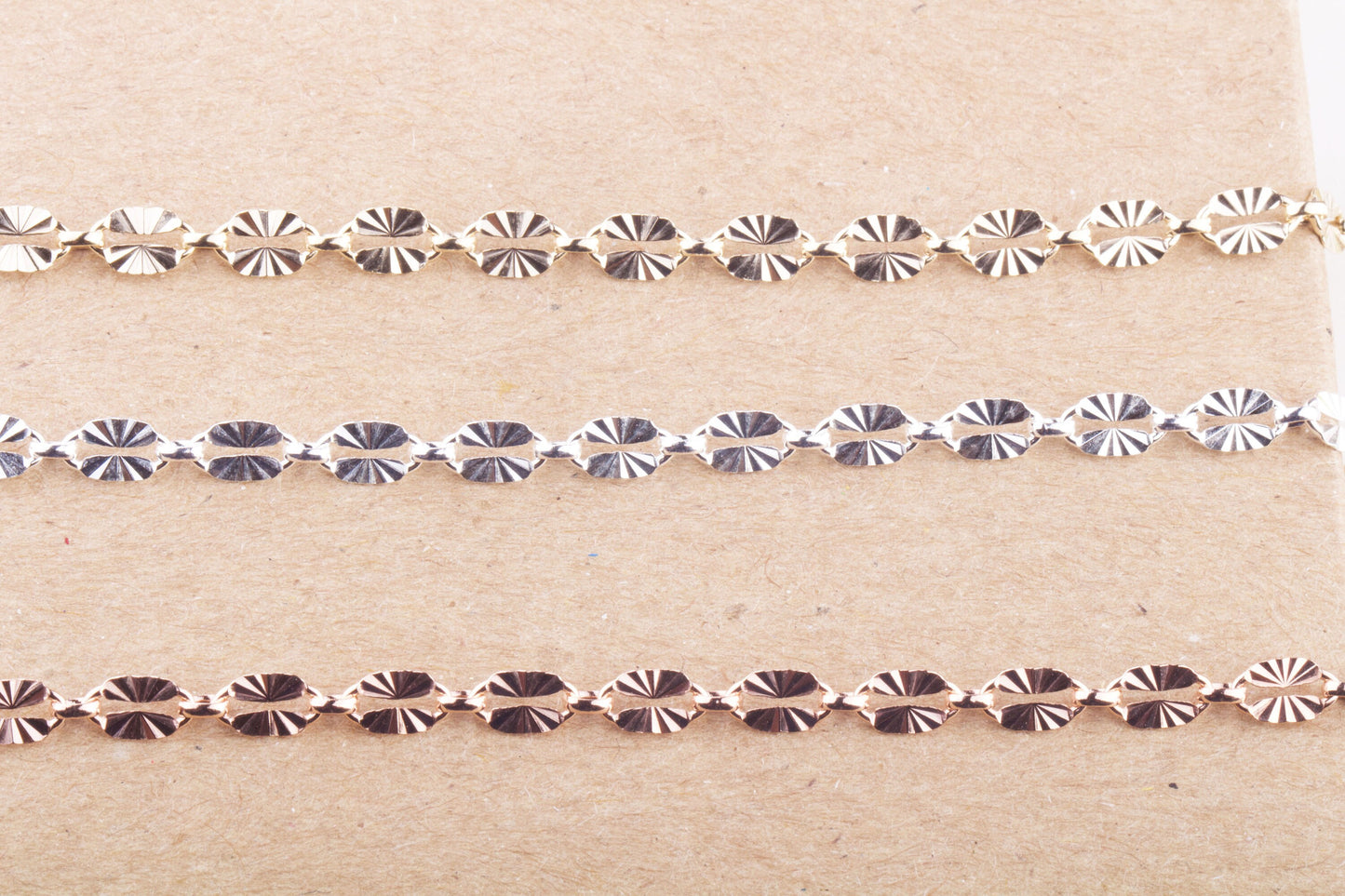 6mm x 3mm Sunburst Diamond Cut Chain by Foot, Jewlery Making Supplies, Chain Supplies, Oval Link Chain, For Bracelet, Choker, Long Chain