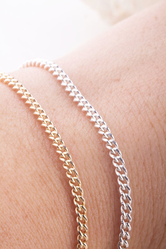 2.5mm x 2.5mm x 1.2mm Tiny Curb Chain by Foot in Gold Filled, Sterling Silver, Bulk Curb Chains, Thick Curb Chain for Permanent Jewelry