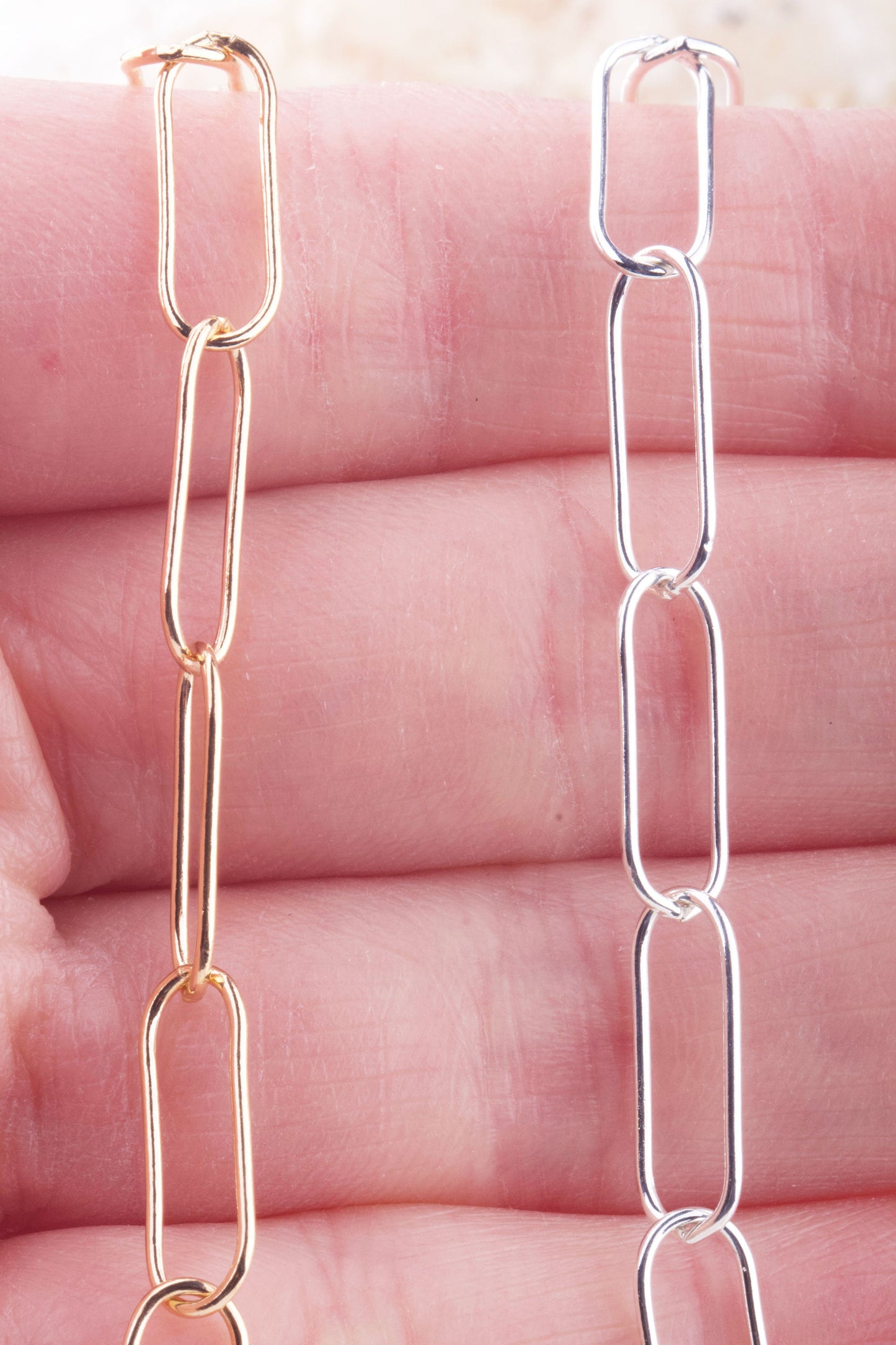 15mm x 6mm Round Wire Paperclip Chain By Foot in Gold Filled, Sterling Silver, Elongated, Bulk Wholesale Chain Supplies Permanent Jewelry