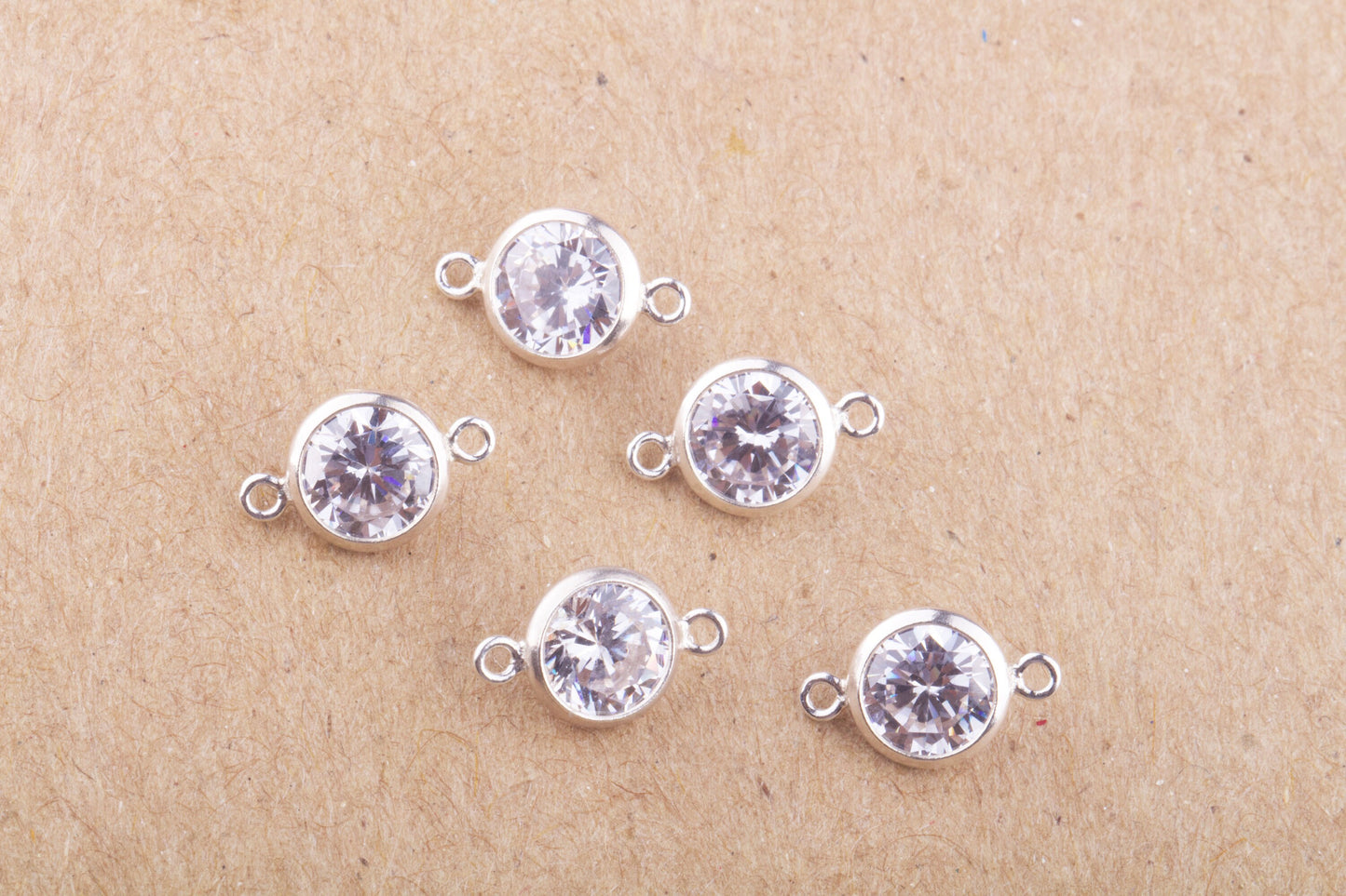 Set of 5 - 6mm AAA Cubic Zirconia Connector in 14K Gold Filled, Sterling Silver or Rose, Great for Bracelets, Earring Dangles, CZ Findings Bracelet