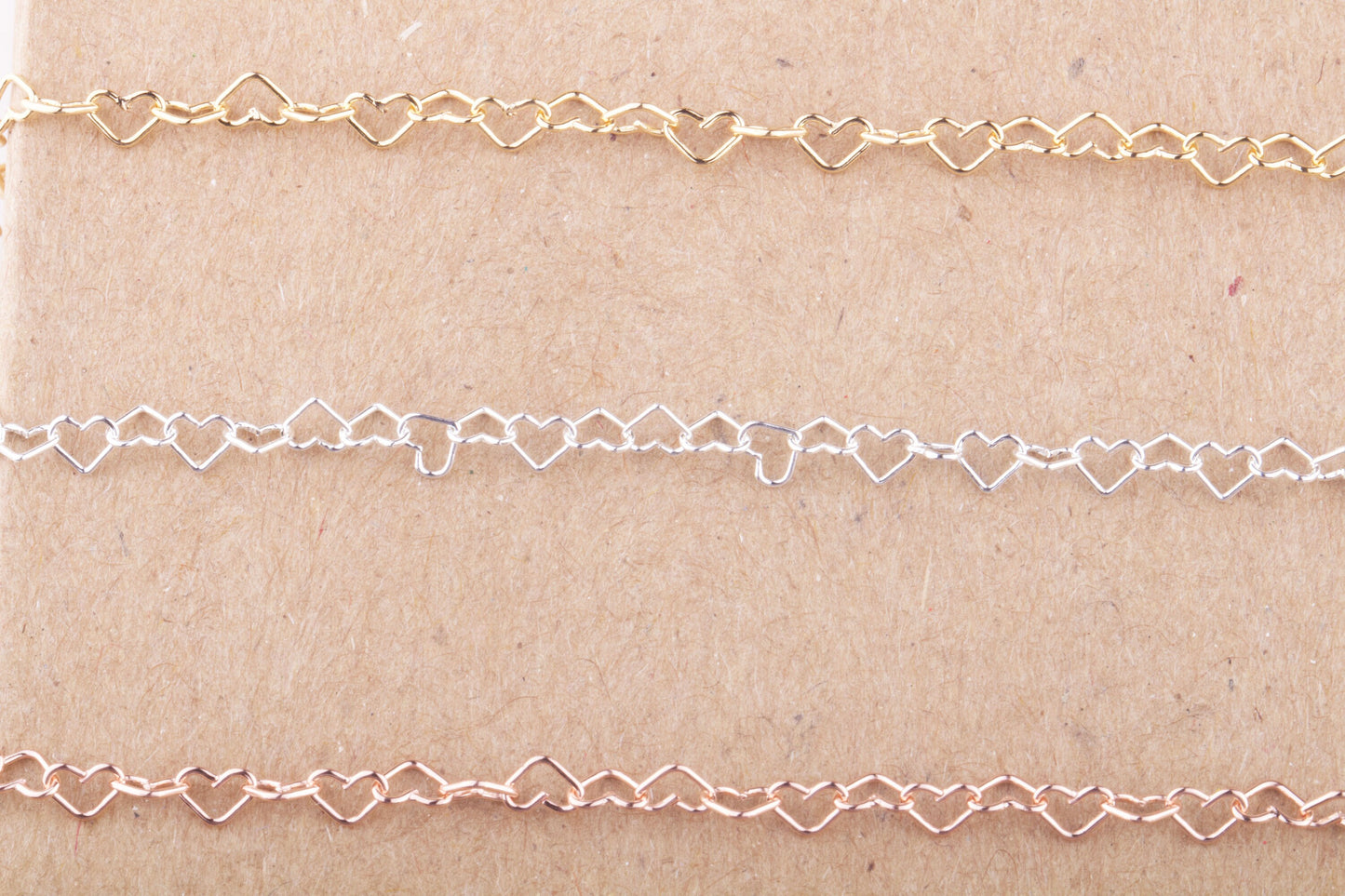3mm x 3mm Teeny Tiny Linked Hearts in Silver, Gold Filled, Rose Gold Filled, Great for Permanent Jewelry Supplies, Heart Outline Chain
