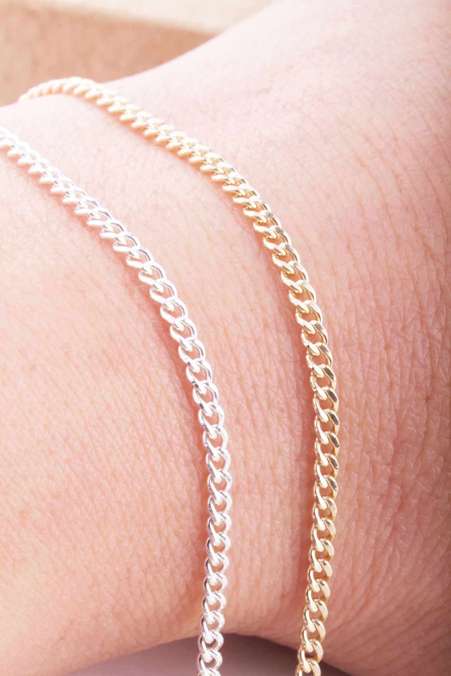 2mm x 2mm Curb Chain By Foot in Silver, Gold Filled, Great for Permanent Jewelry, Permanent Bracelet, Anklet, Statement Chain, Bulk Curb