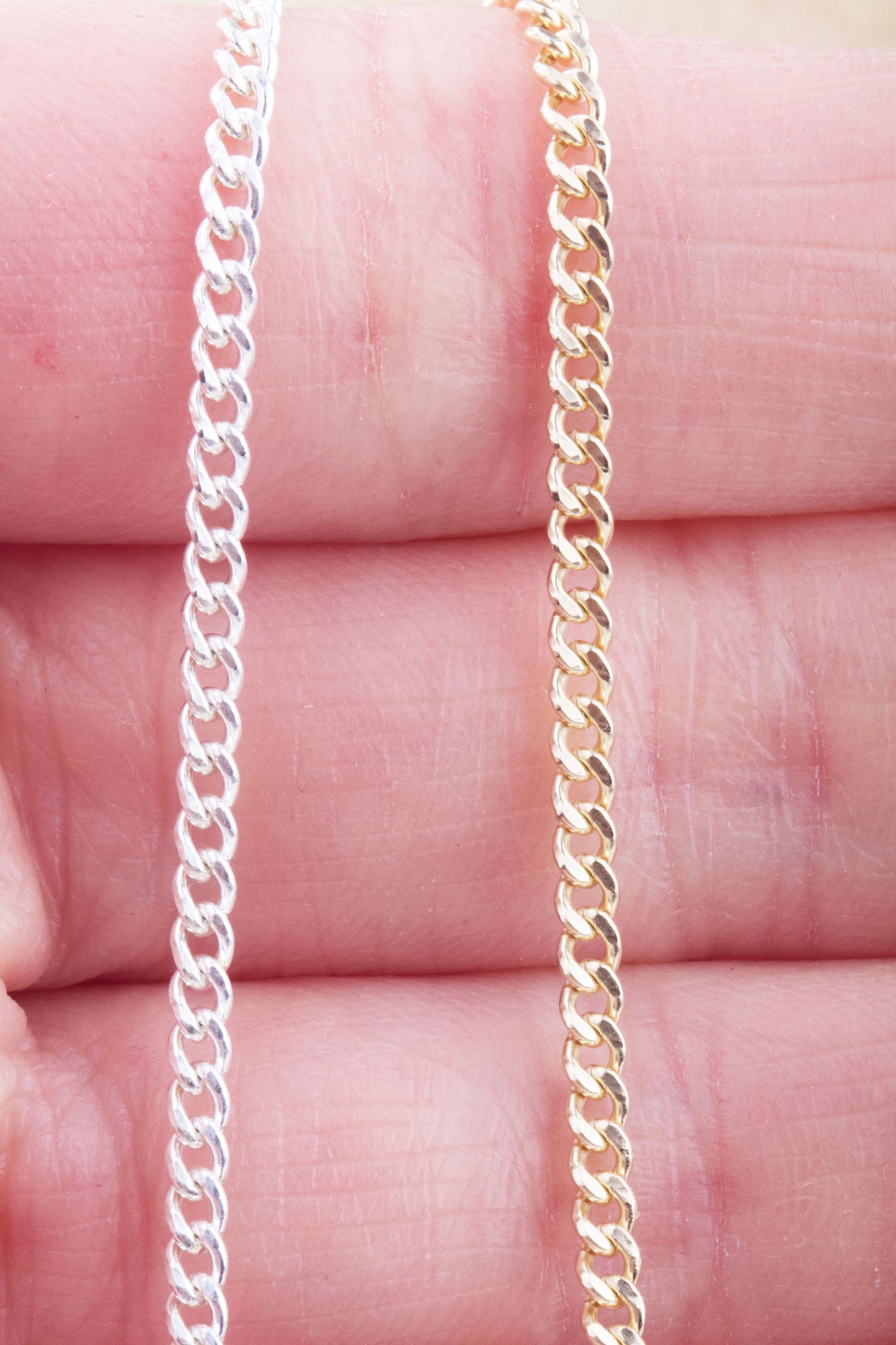2mm x 2mm Curb Chain By Foot in Silver, Gold Filled, Great for Permanent Jewelry, Permanent Bracelet, Anklet, Statement Chain, Bulk Curb
