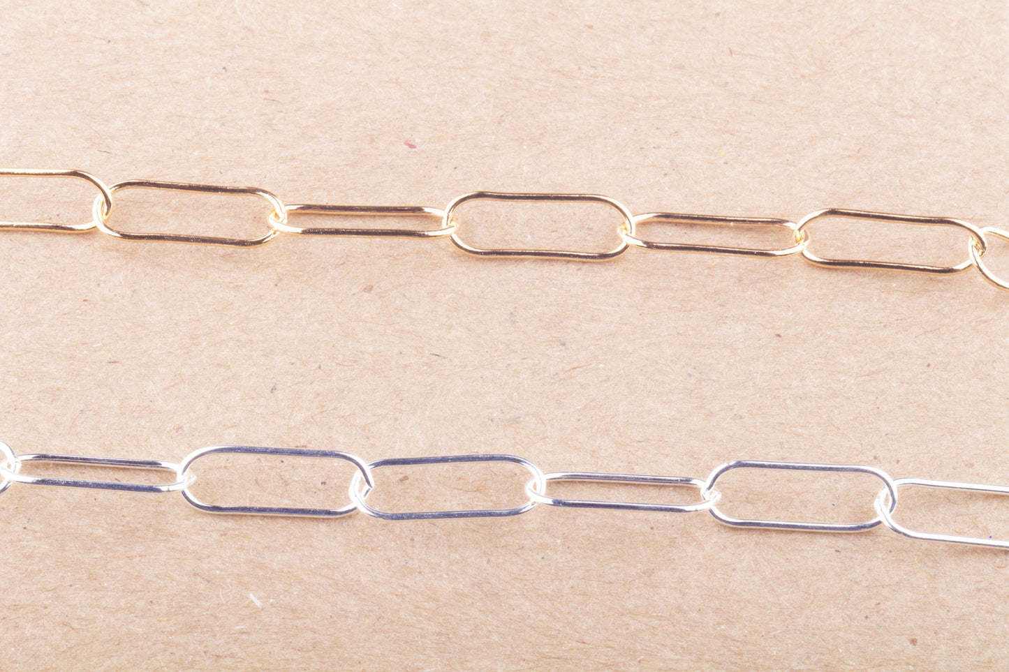 15mm x 6mm Round Wire Paperclip Chain By Foot in Gold Filled, Sterling Silver, Elongated, Bulk Wholesale Chain Supplies Permanent Jewelry