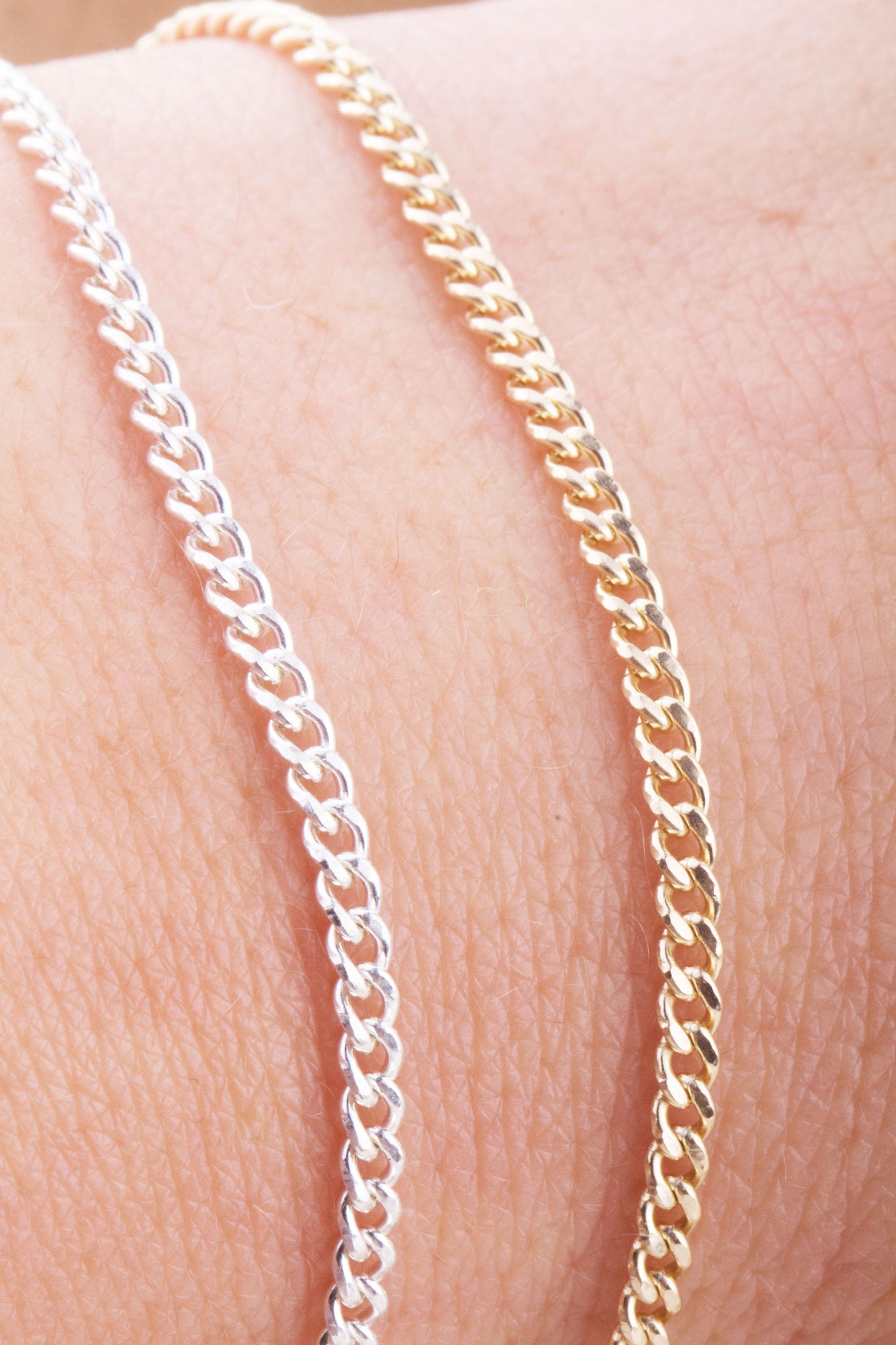 2mm x 2mm Curb Chain By Foot in Silver, Gold Filled, Great for Permanent Jewelry, Permanent Bracelet, Anklet, Statement Chain, Bulk Curb