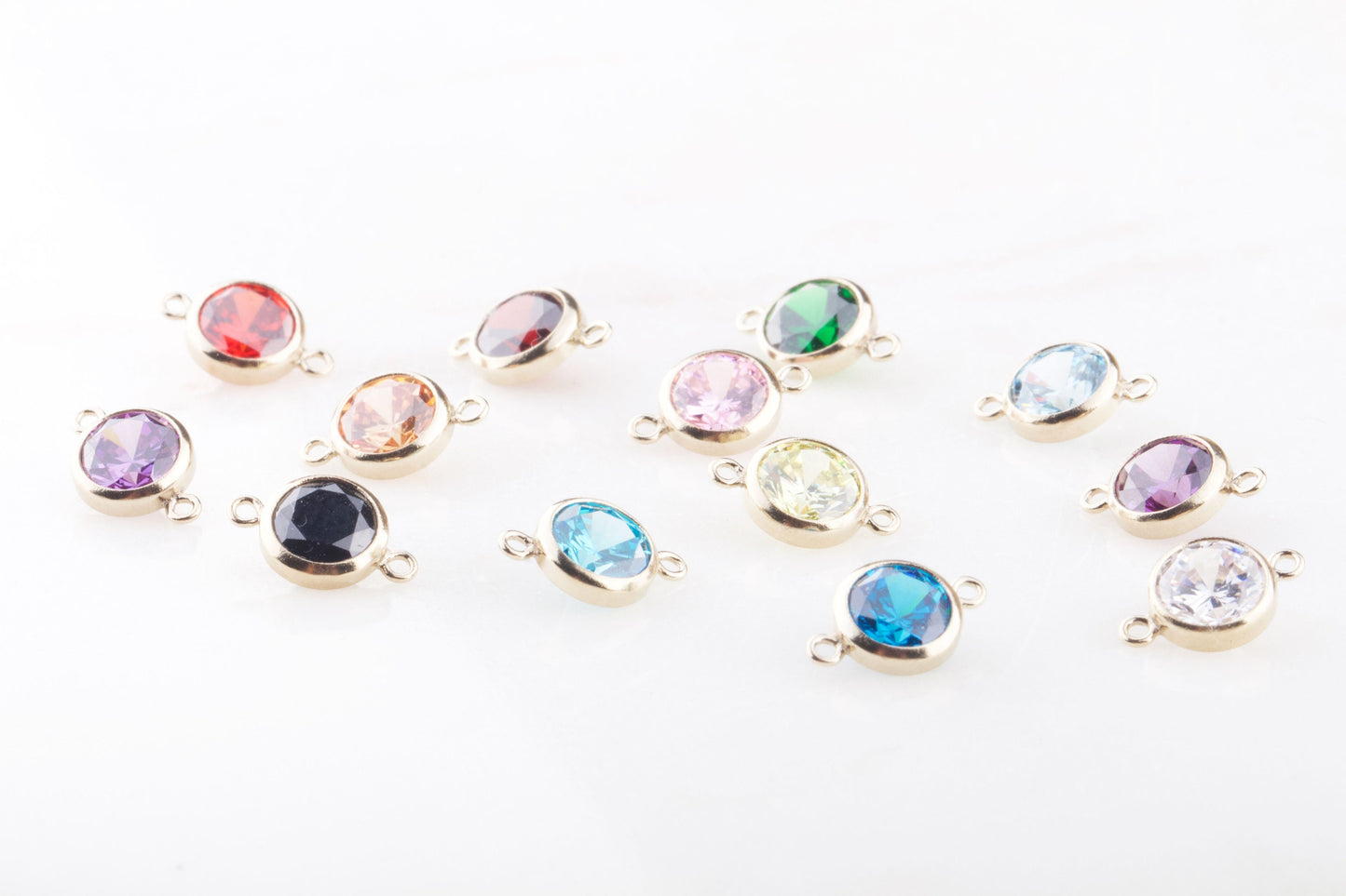 6mm - 14K Gold Filled Birthstone Connectors,Top Quality Cubic Zirconia Bezel Connectos, Permanent Jewelry Supply, CZ Birthstone Connectors