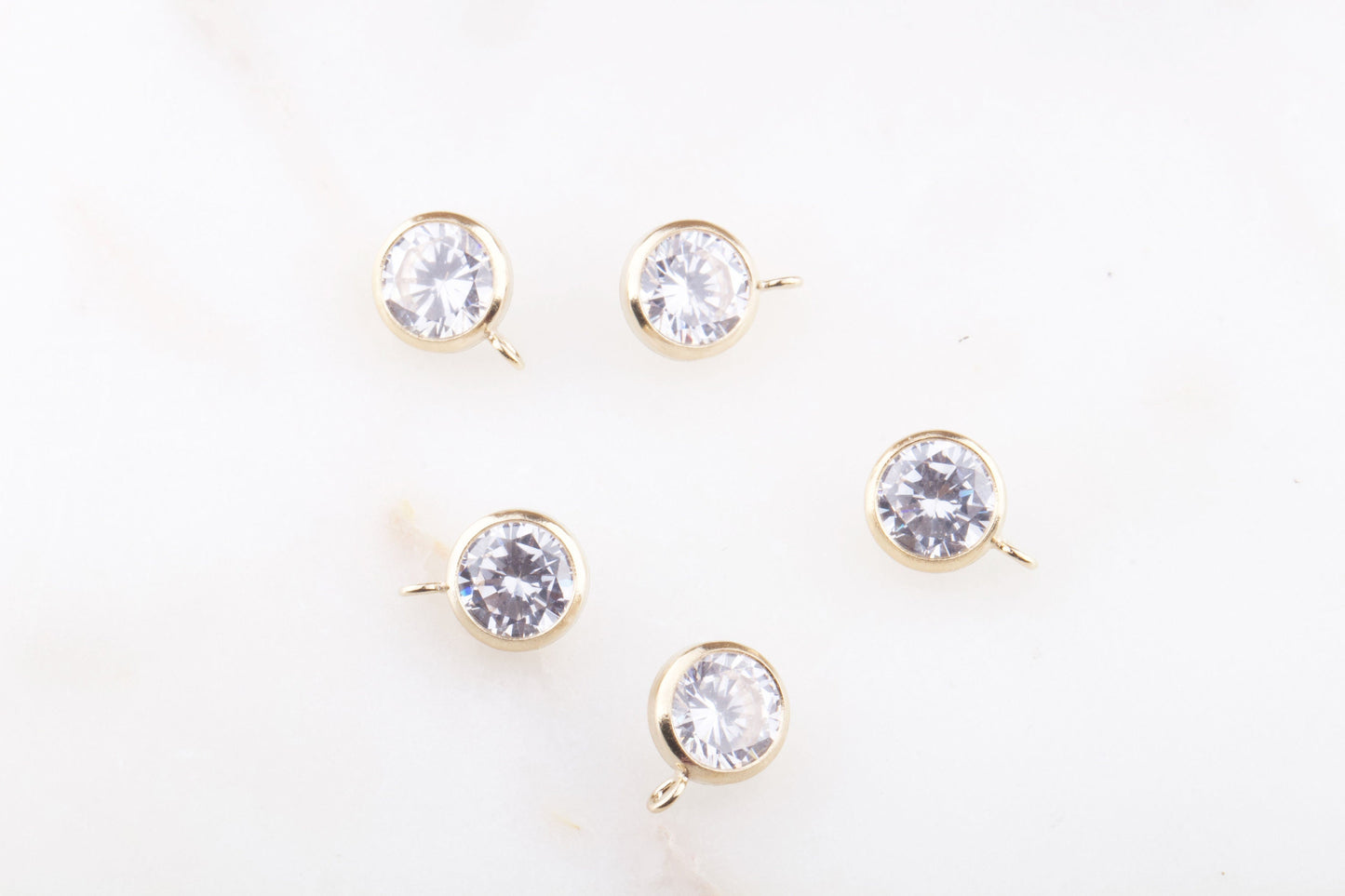 90 Degree Loop 14K Gold Filled 6mm AAA Clear Cubic Zirconia Charm Drop, For Permanent Jewelry, Bracelet, Necklace, Bulk AAA Cubic Zirconia
