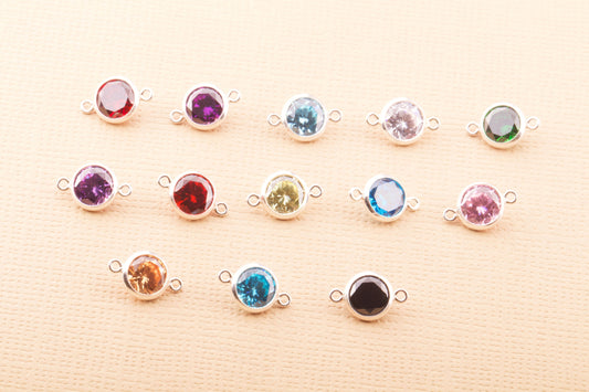 6mm - Sterling Silver Birthstone CZ Connector, Top Quality Cubic Zirconia Bezel Link, Permanent Jewelry, Bulk CZ Birthstone