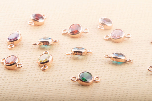 4mm - 14K Rose Gold Filled Birthstone Connectors, AAA Top Quality Cubic Zirconia Bezel Charm, Permanent Jewelry Supply, Birthstone Connector